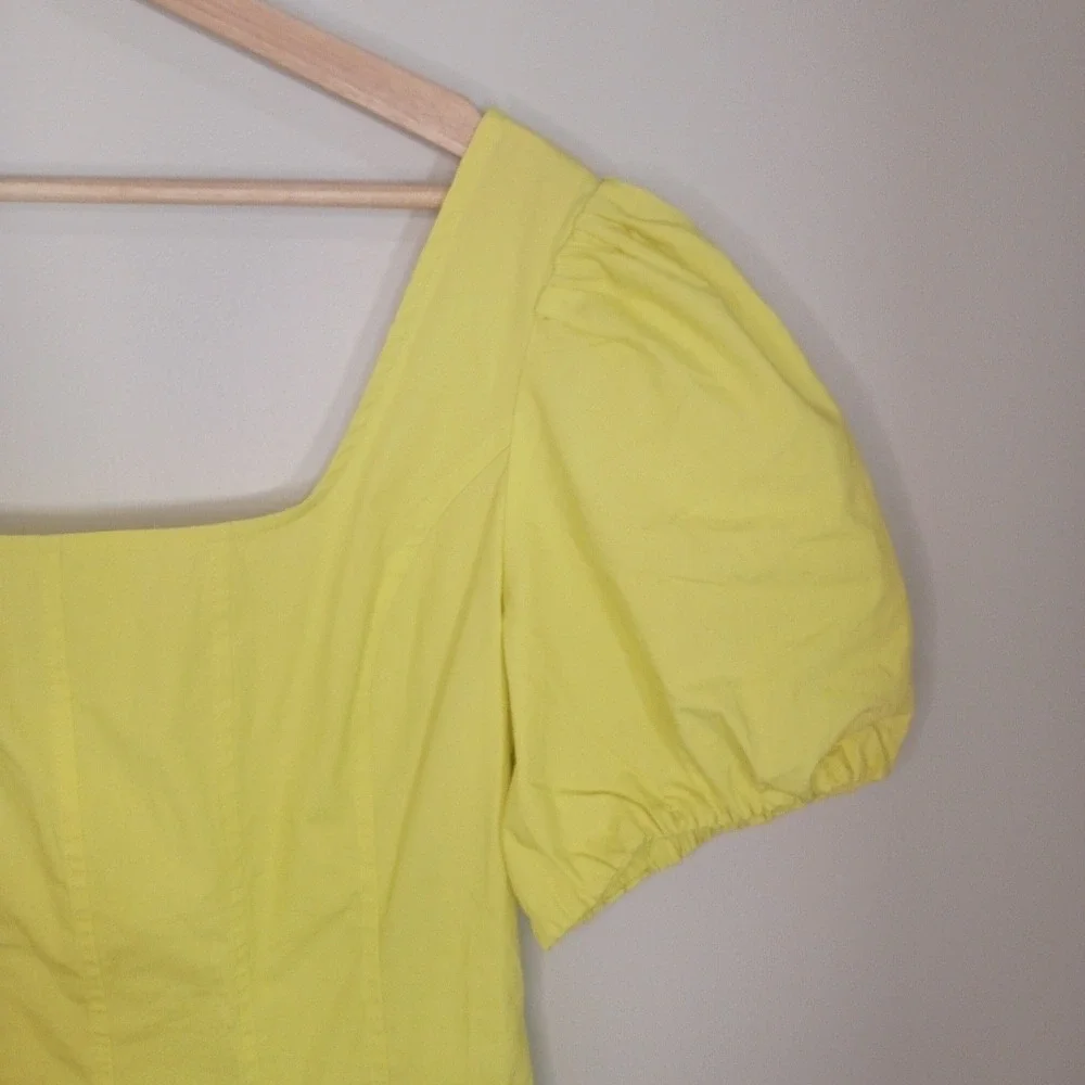 J.Crew Yellow Square Neck Puff Sleeve Top 12 Cotton Corset Milkmaid Blouse